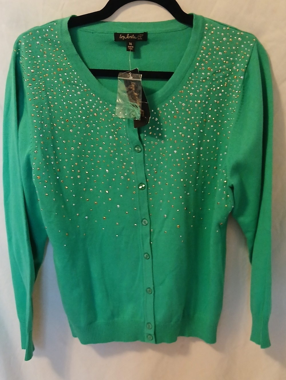 Kensie Embellished Green Button-Front Cardigan